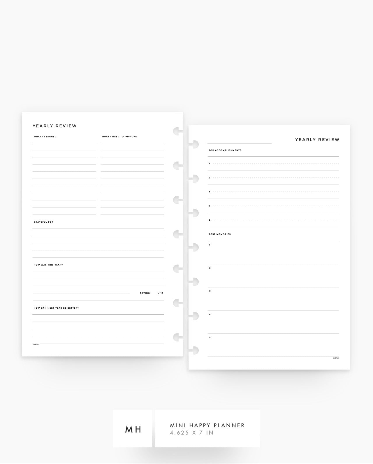 MN183 - Yearly Review Planner Inserts - SPECIAL ORDER