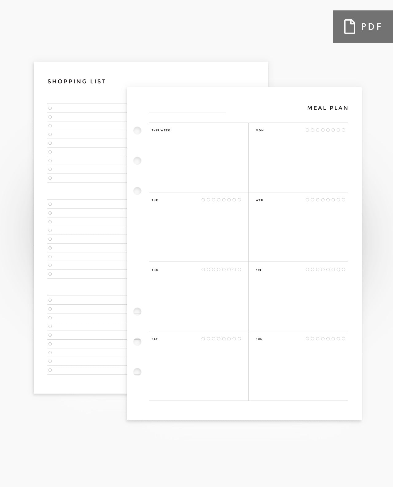 MN037 - Weekly Meal Planner - Shopping List  - PDF