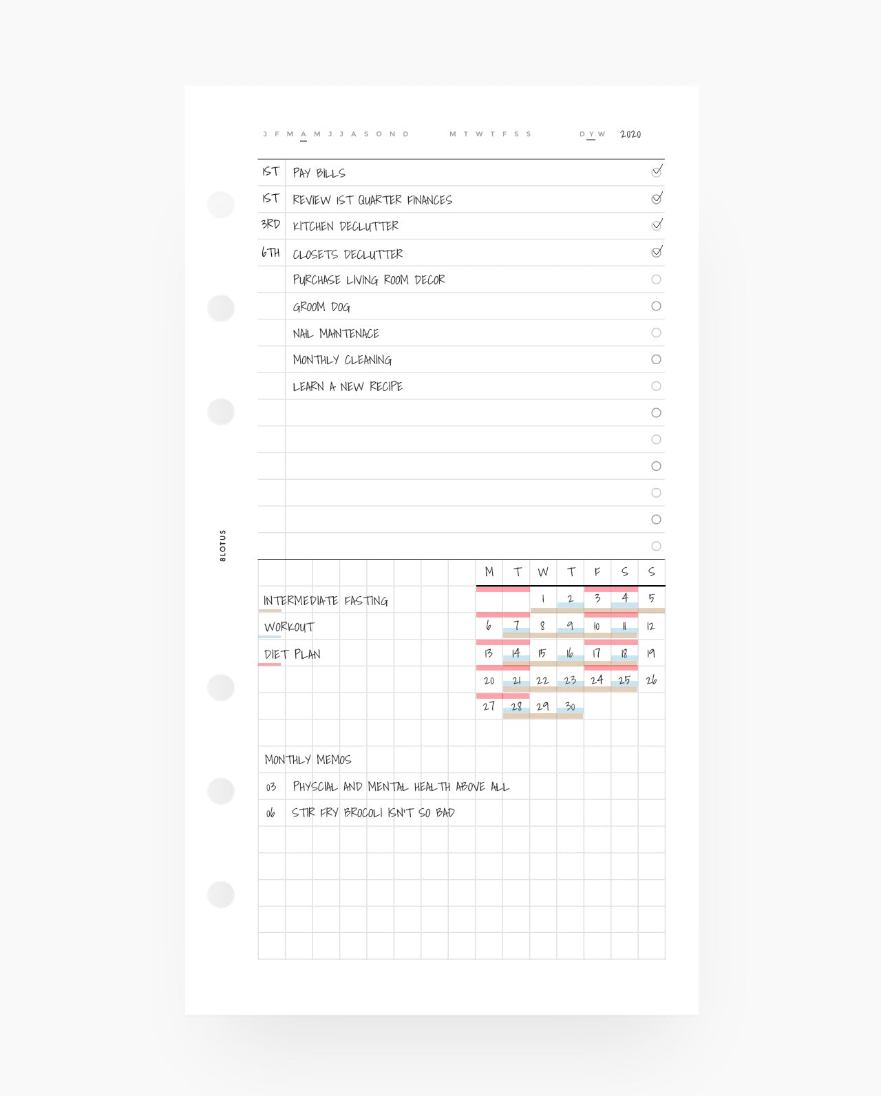 MN066 - List / Schedule & Grid - Date Marker - Planner Inserts (Special Order)