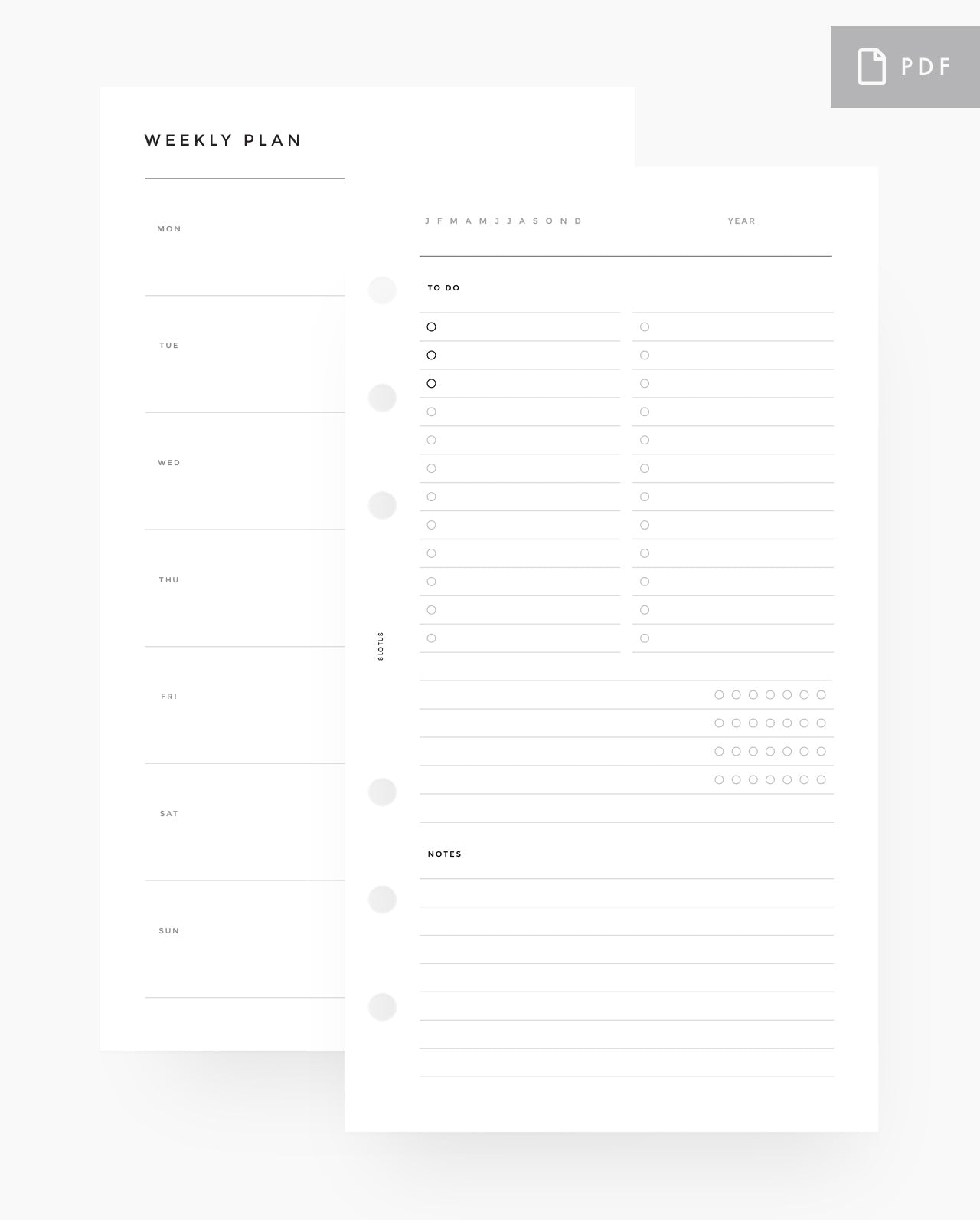 MN075 - WEEKLY HORIZONTAL LIST, TRACKER & NOTES - BLANK - PDF