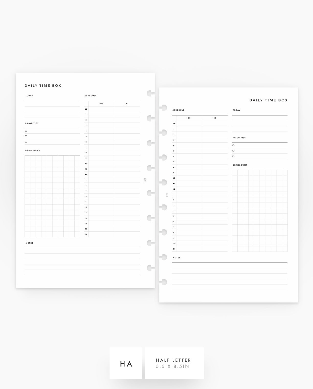 MN068 - Daily Time Box - Planner Inserts (Special Order)