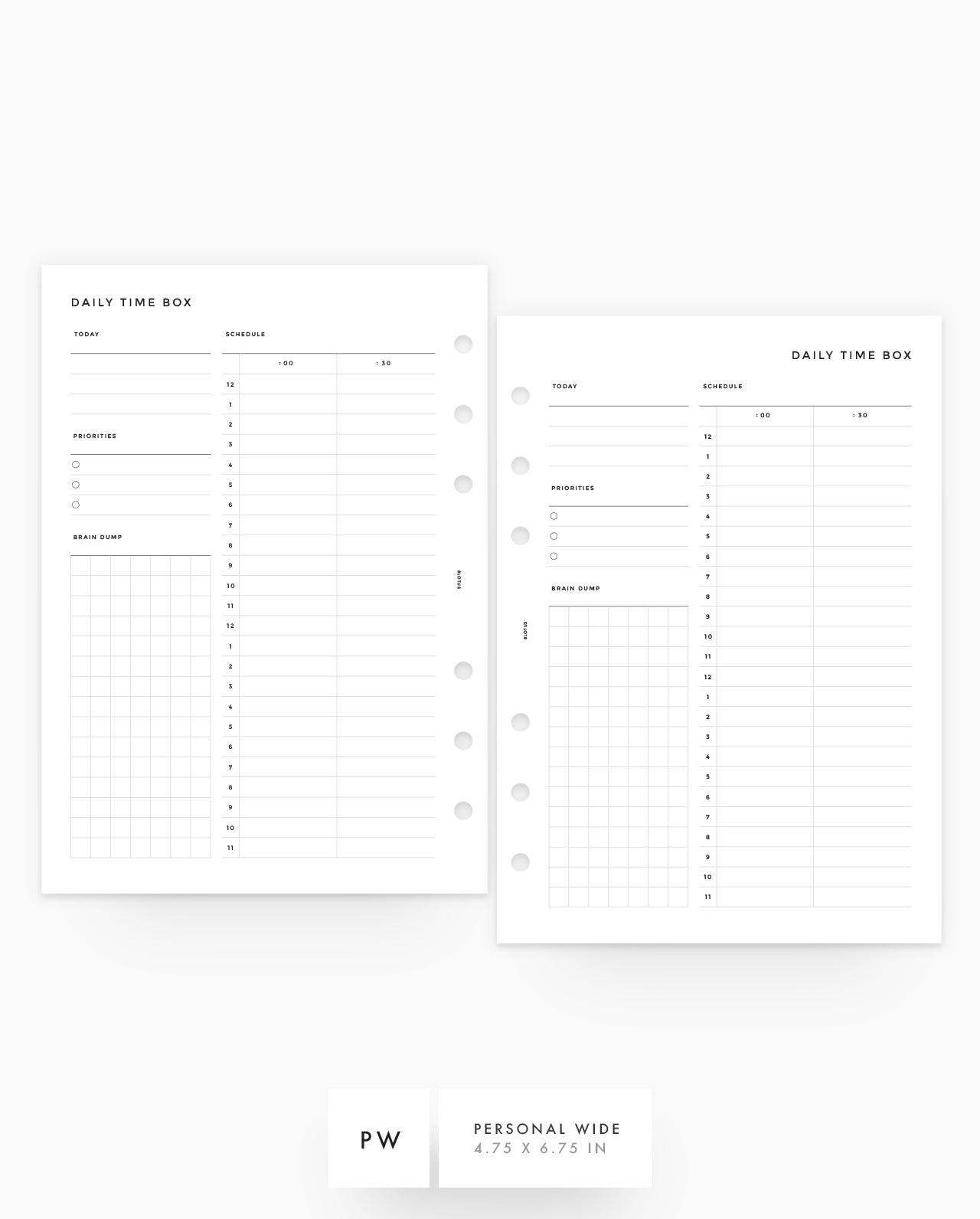 MN068 - Daily Time Box - Planner Inserts (Special Order)