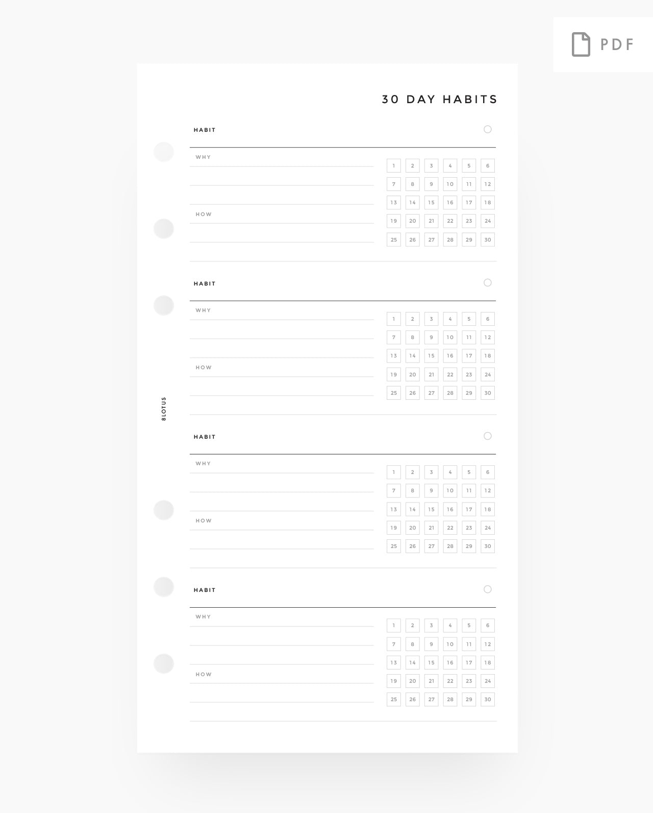 MN057 - 30 Day Habit Tracker PRINTABLE Inserts