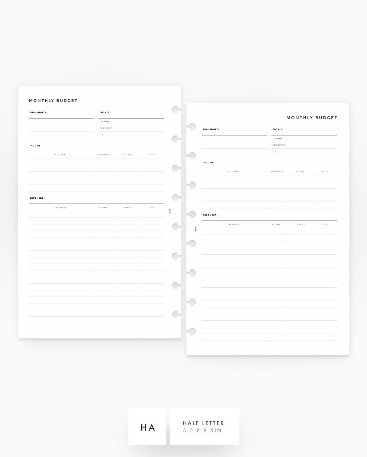 MN148 - Simple Monthly Budget Planner Inserts (Special Order)