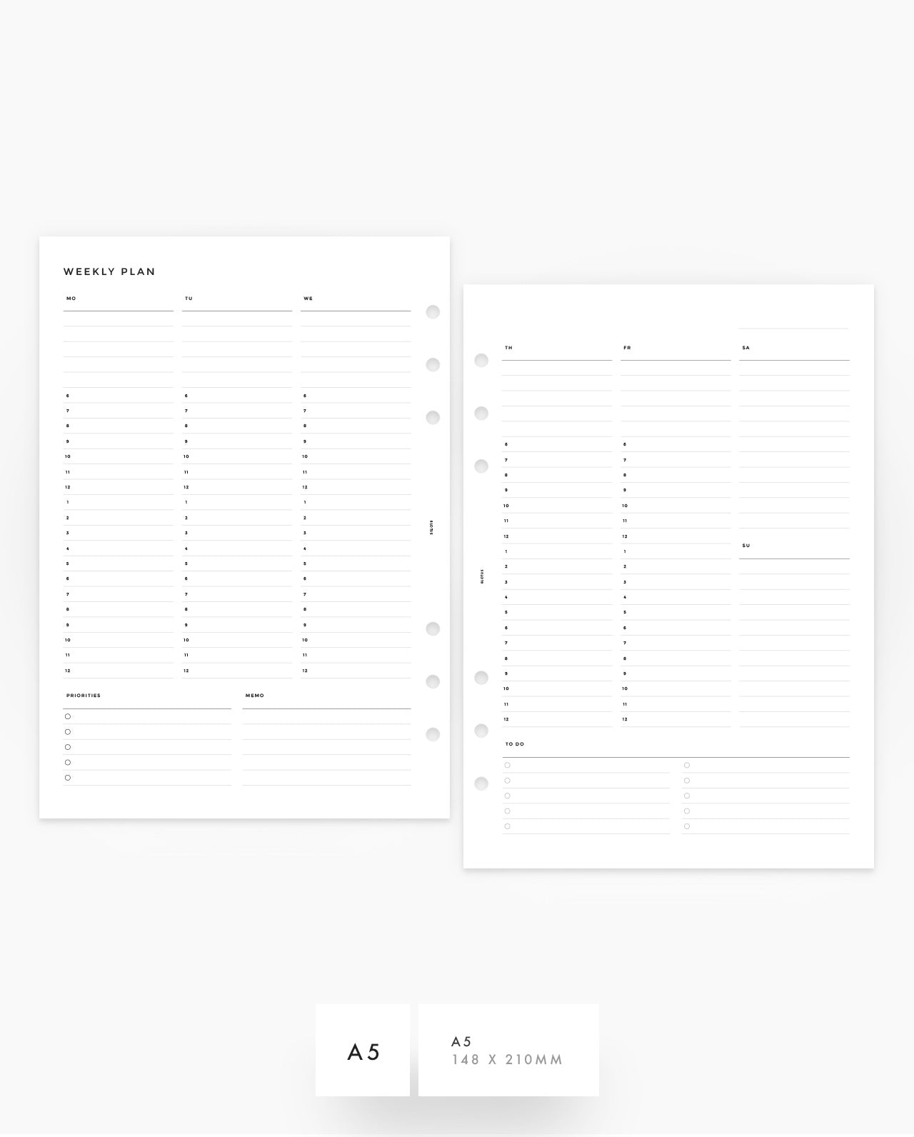 MN025 - Weekly Hourly Planner Inserts