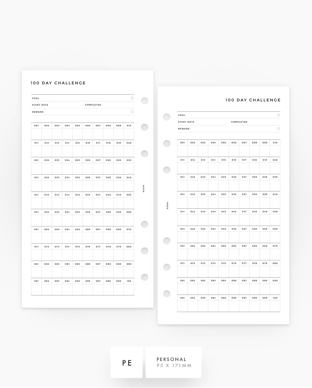 MN105 - 100 Day Challenge - Planner Inserts - SPECIAL ORDER