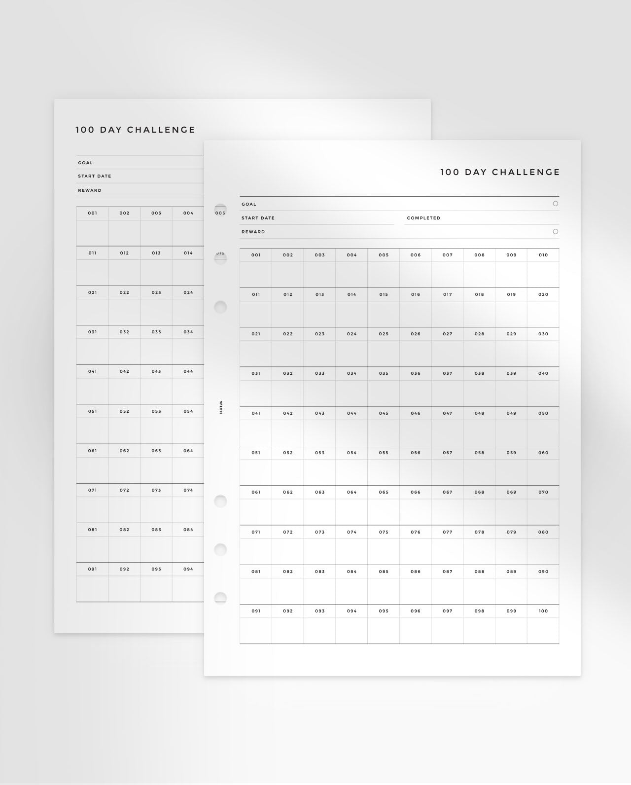 MN105 - 100 Day Tracker - Printable Planner Inserts PDF