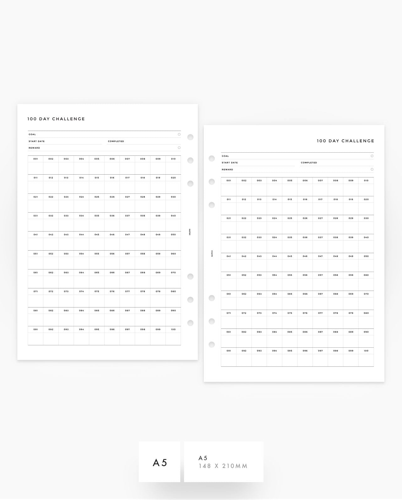 MN105 - 100 Day Tracker - Printable Planner Inserts PDF