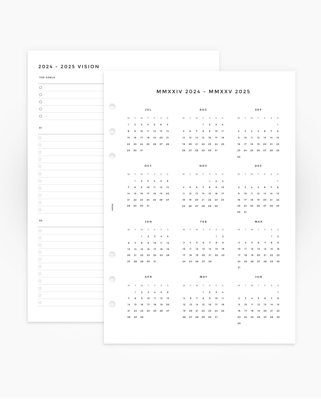 MN018 - 2024 - 2025 Yearly & Quarterly Overview Planner Inserts