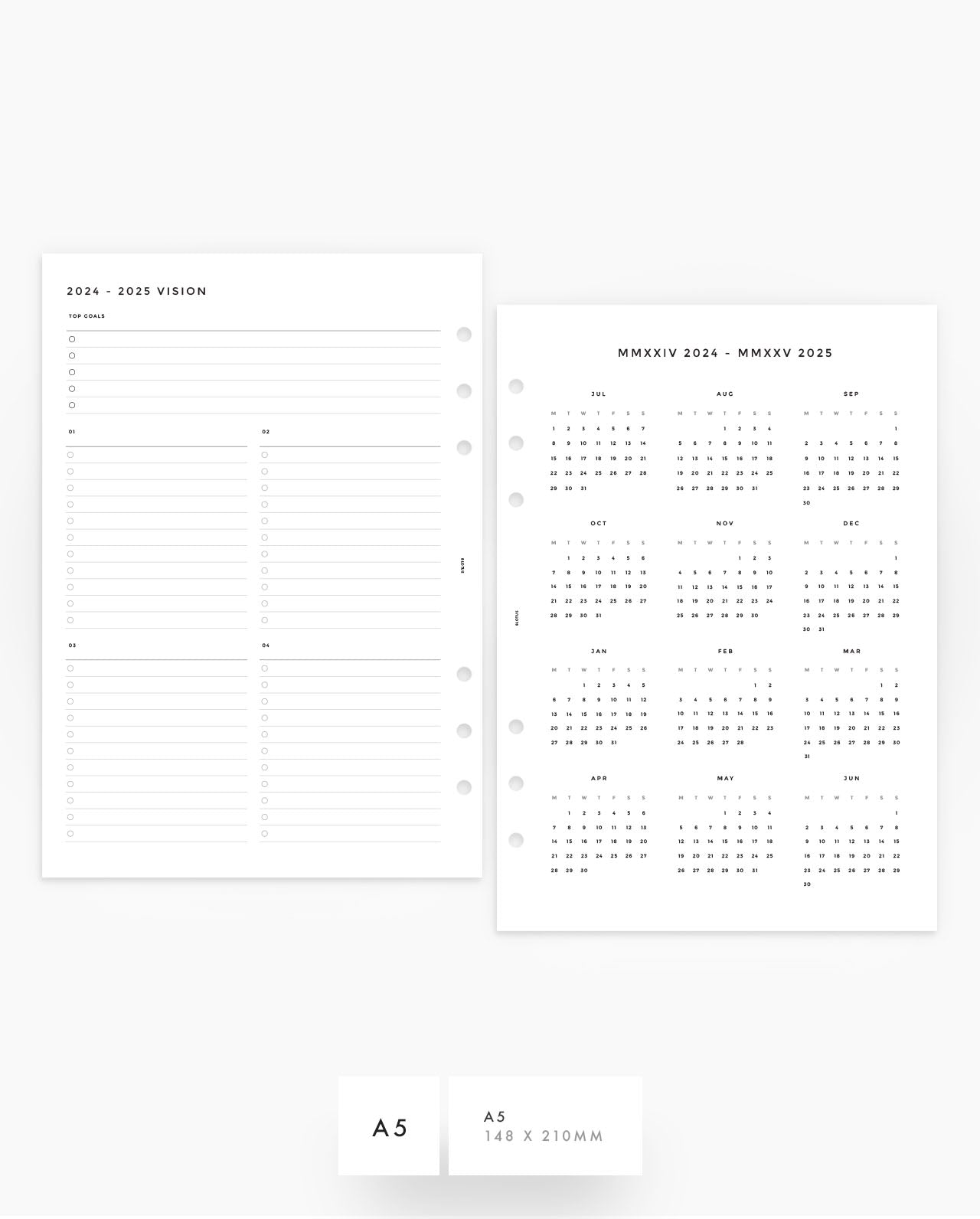 MN018 - 2024 - 2025 Yearly & Quarterly Overview Planner Inserts