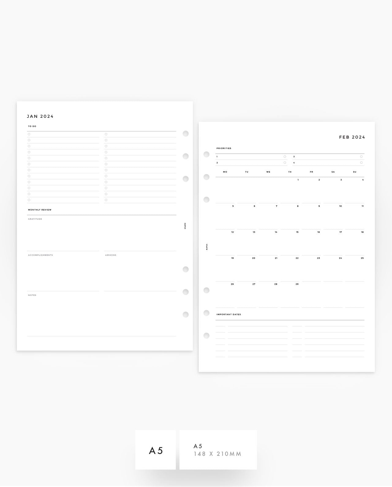 2024 Personal Size Weekly & Monthly Calendar Refill