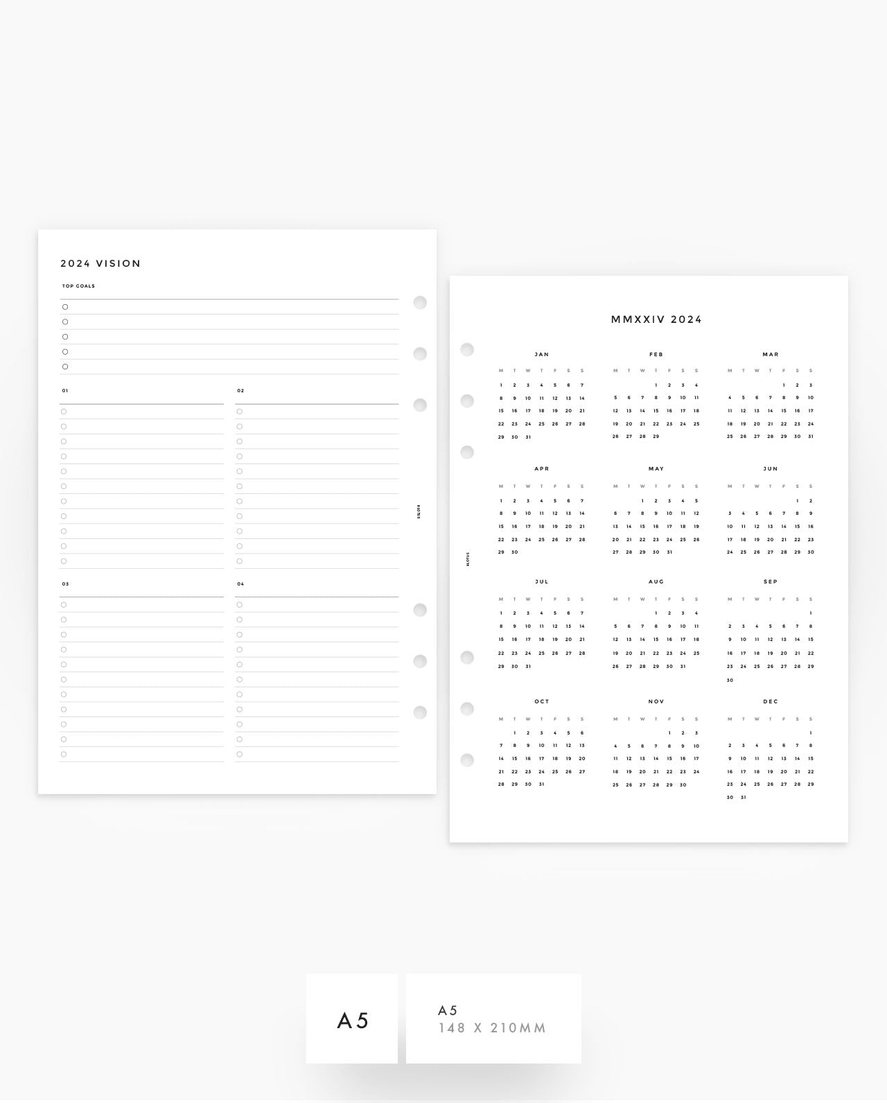 2024 Minimalist Monthly Overview Planner Insert 8LOTUS   2024 Set Yearly A5 Size Planner Inserts 