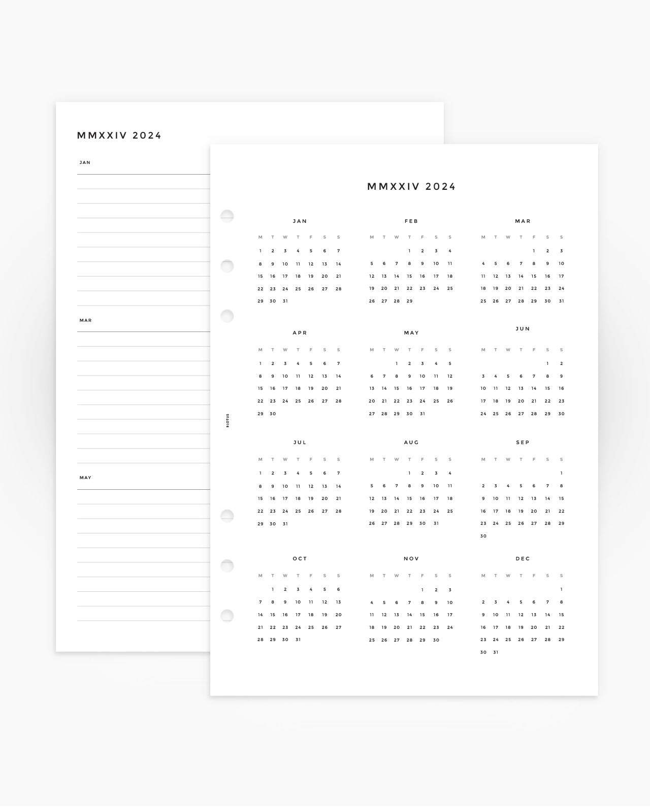 MN018 - 2024 Yearly & Quarterly Overview Planner Inserts