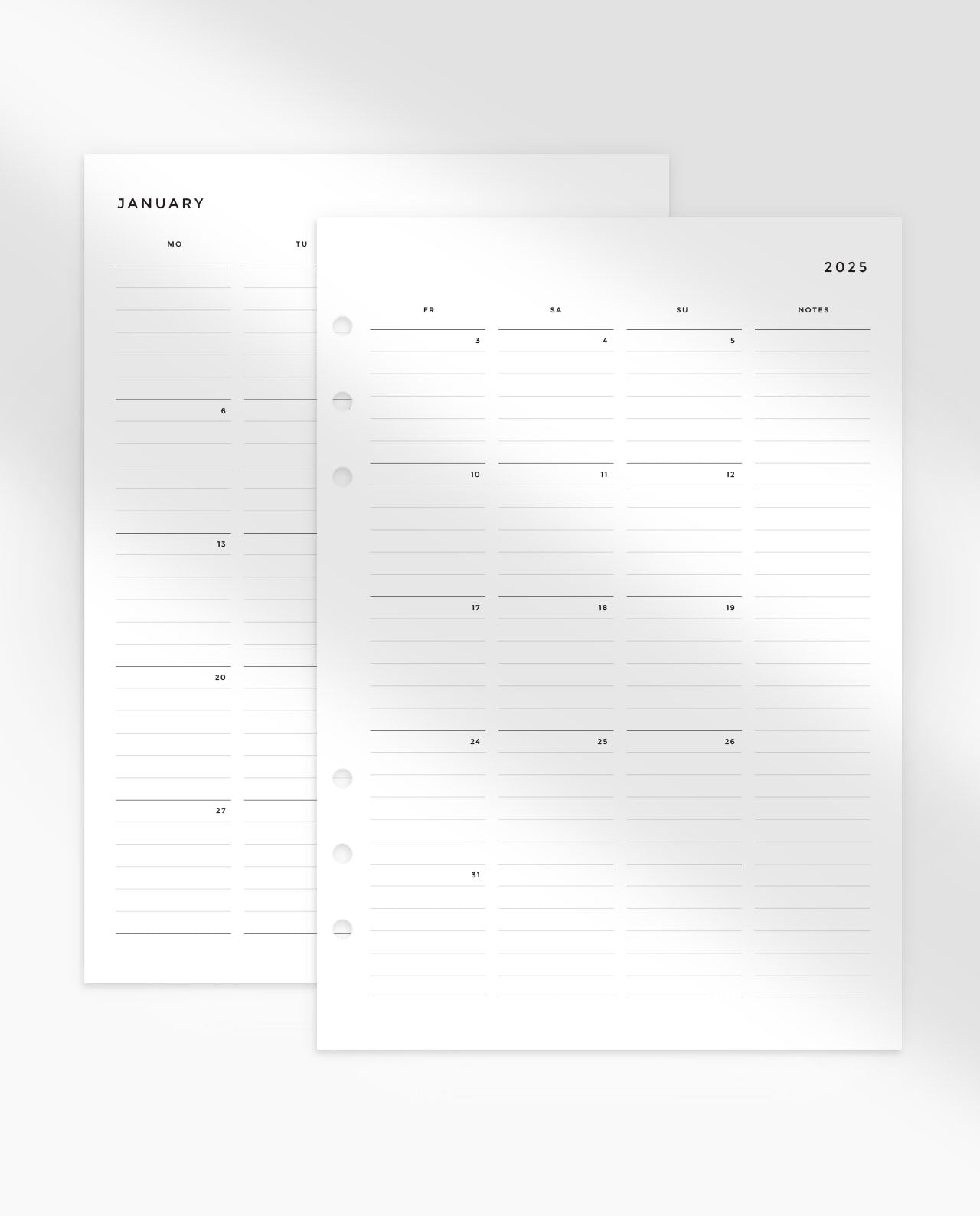 MN198 - 2025 Monthly Calendar & Planner Lined - Printable PDF