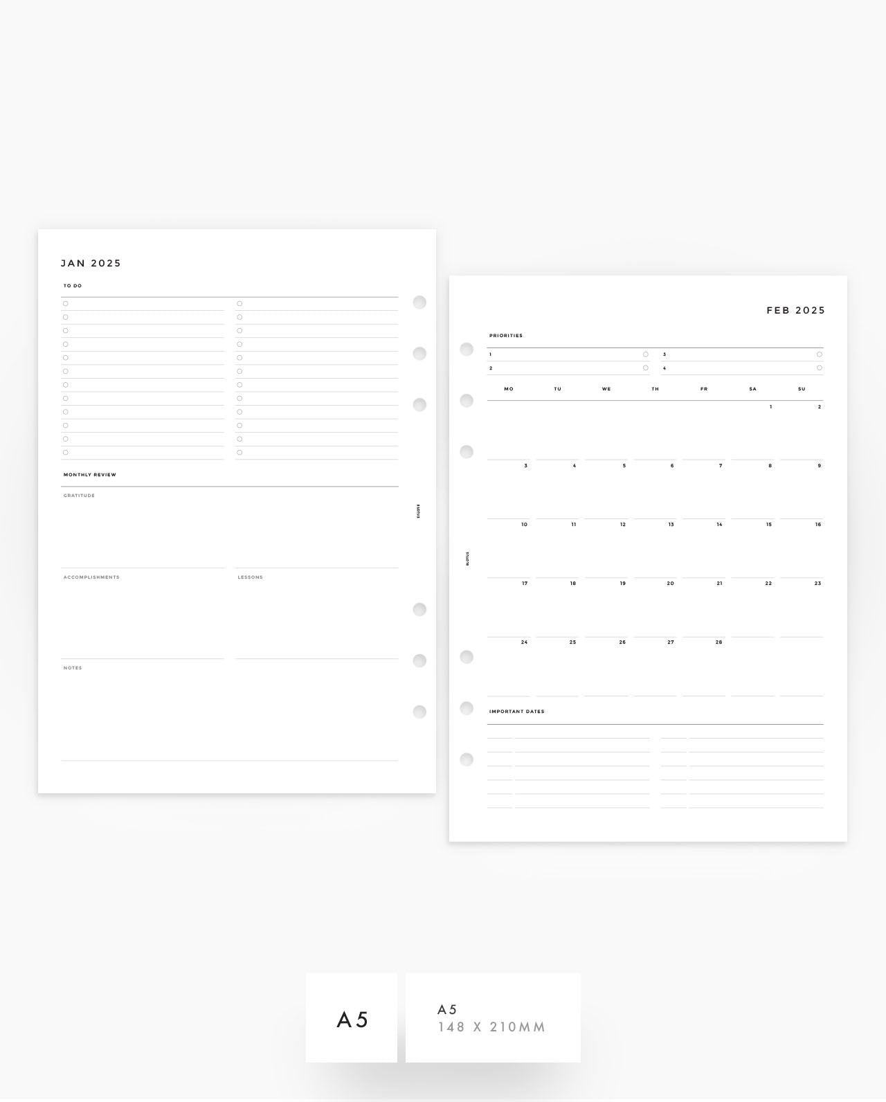 MN003 - 2025 Monthly Overview & Review Planner Inserts - MO2P (PREORDER)