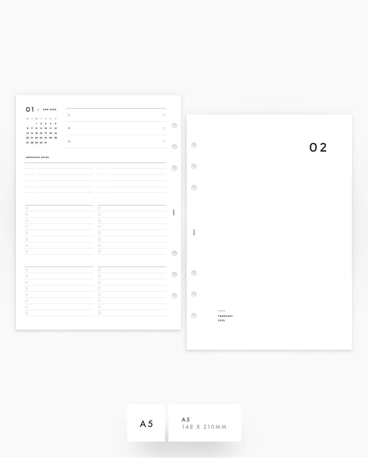 MN016 - 2025 Monthly Planner Inserts - MO4P (PREORDER)