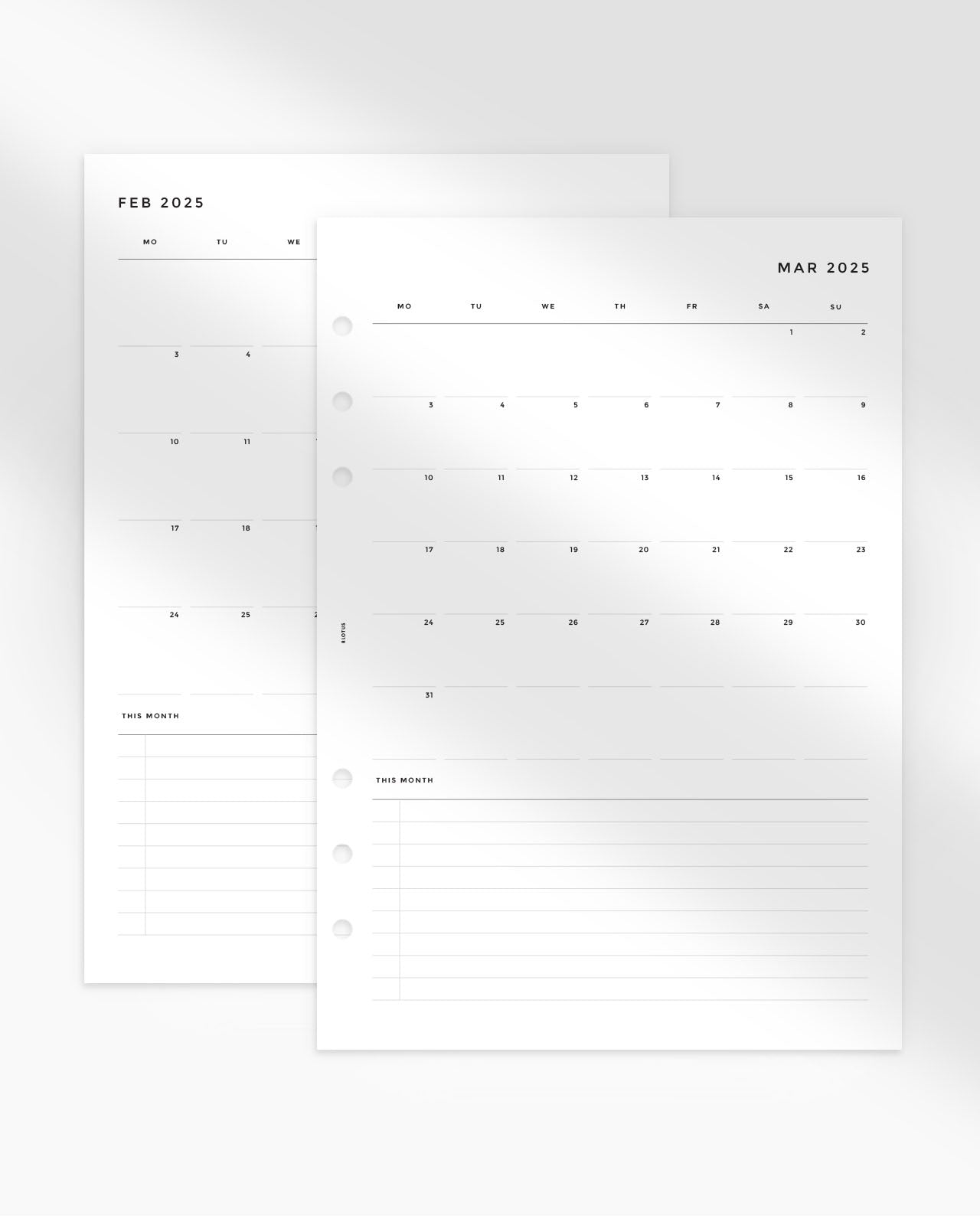 MN104 - 2025 Monthly Overview Planner Inserts - MO1P (PREORDER)