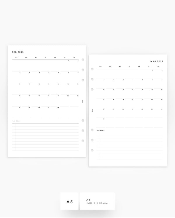 2025 Minimalist Monthly Overview Planner Inserts - 8LOTUS