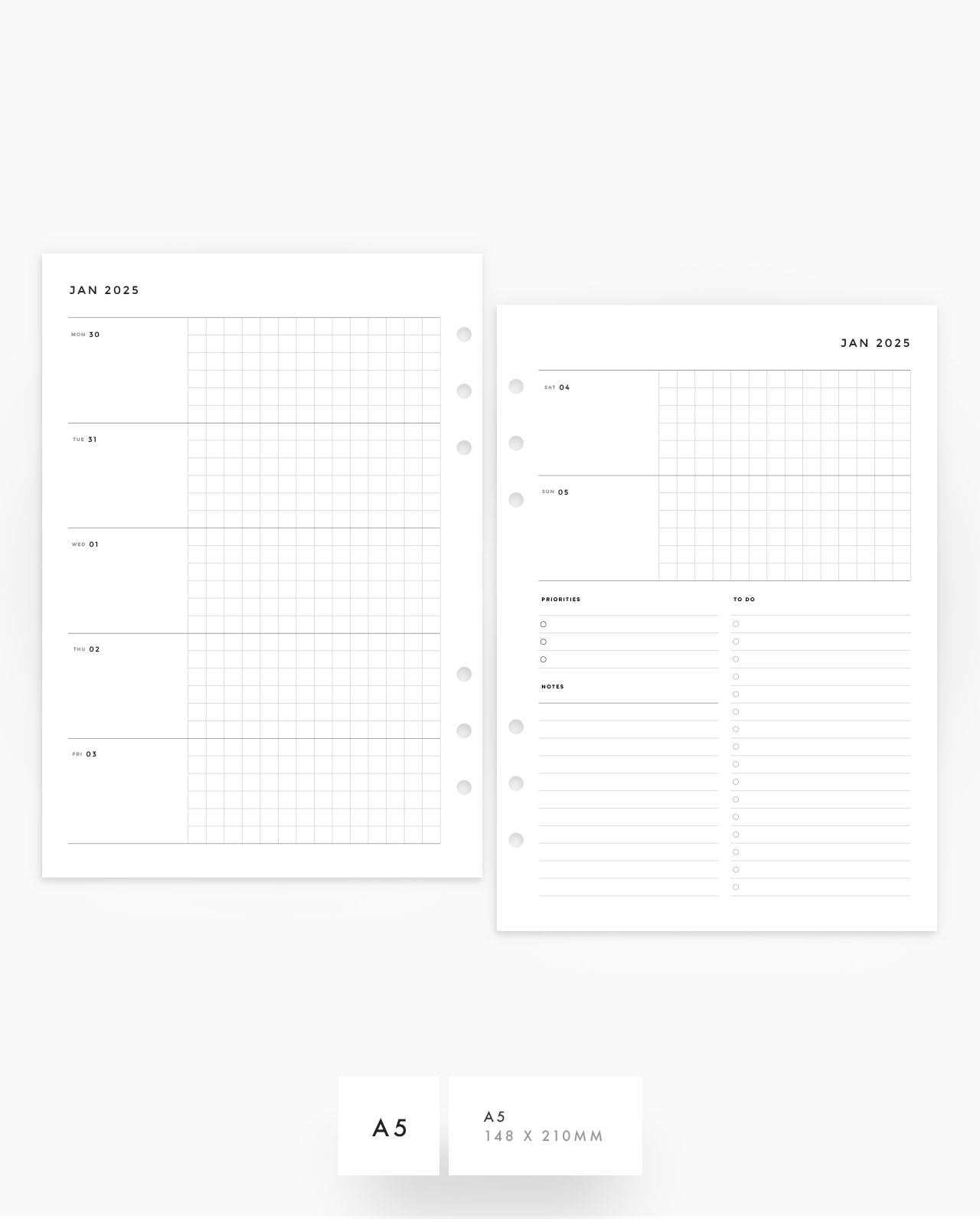 MN202 - 2025 Weekly Horizontal Grid Planner Inserts - WO2P (PREORDER)