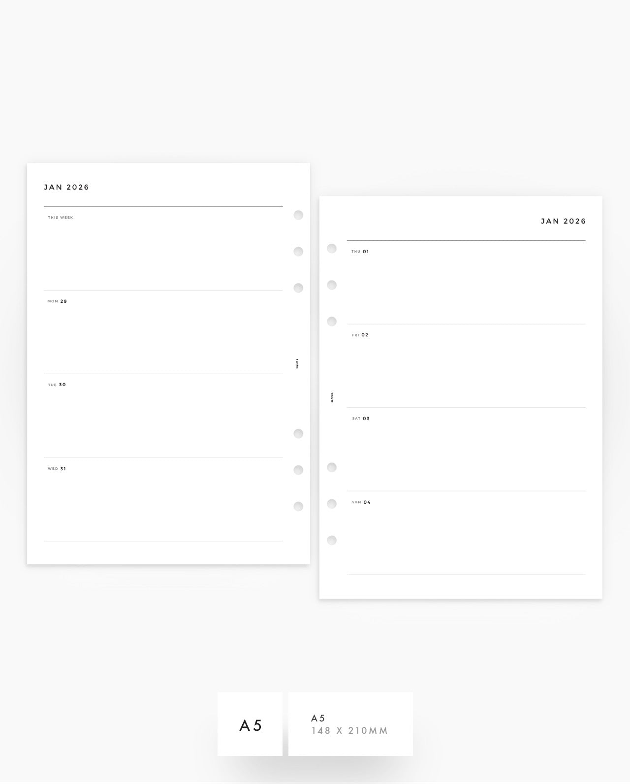 2026 Minimalist Planner Inserts Bundle - Yearly, Monthly & Weekly