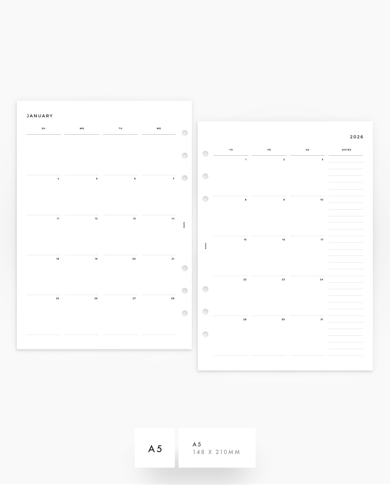MN016 - 2026 Monthly Planner Inserts (SUNDAY START) - MO4P