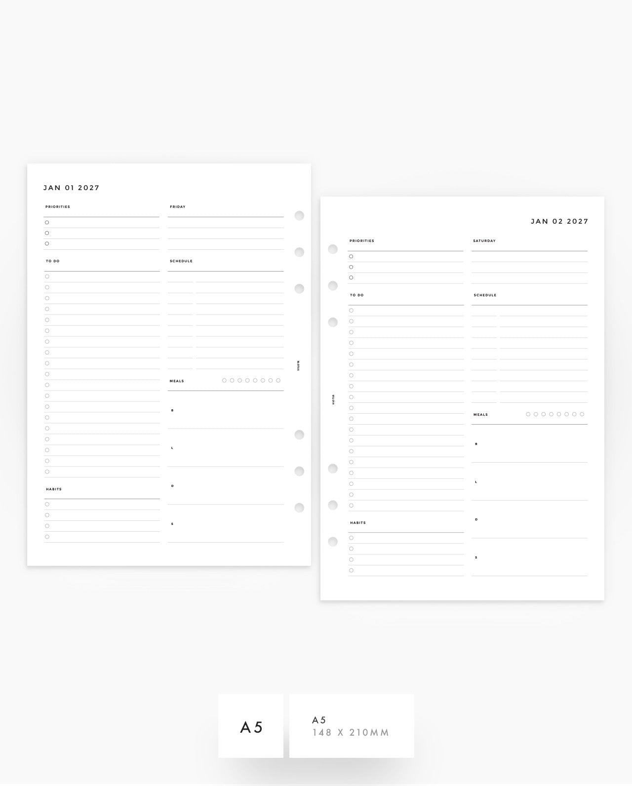 MN040 - 2027 Daily Planner Inserts - Meals & Habits - DO1P - PREORDER