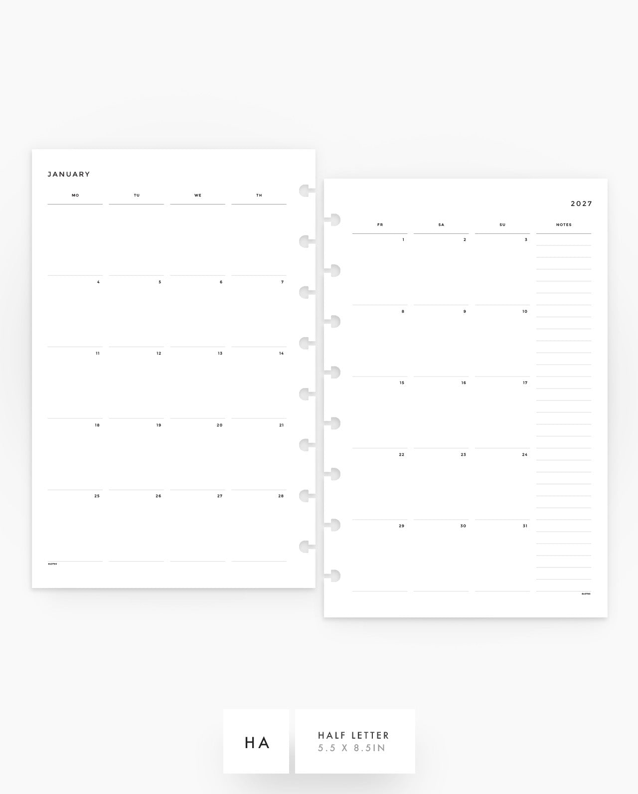 MN016 - 2027 Monthly Planner Inserts - MO4P - PREORDER