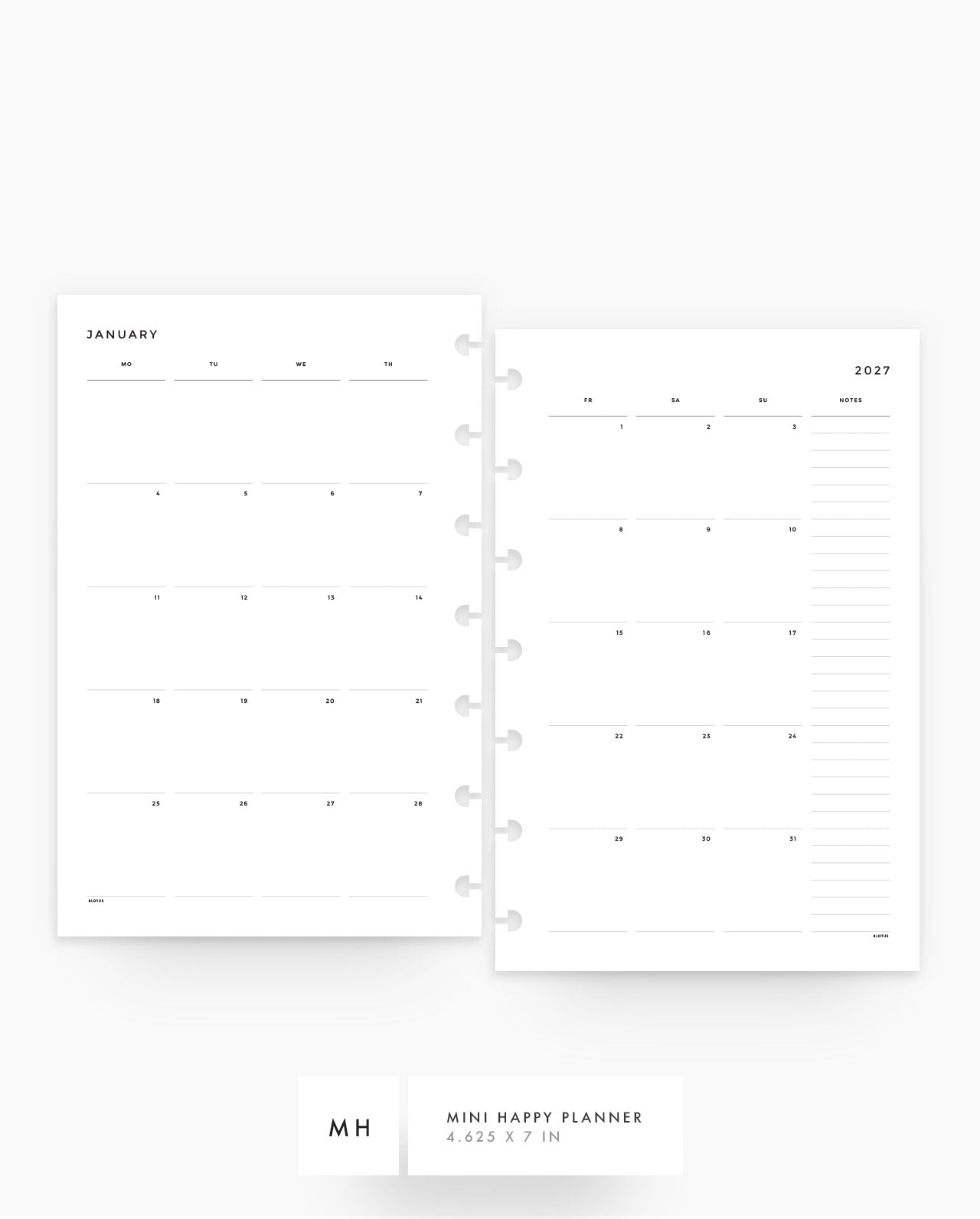 MN016 - 2027 Monthly Planner Inserts - MO4P - PREORDER