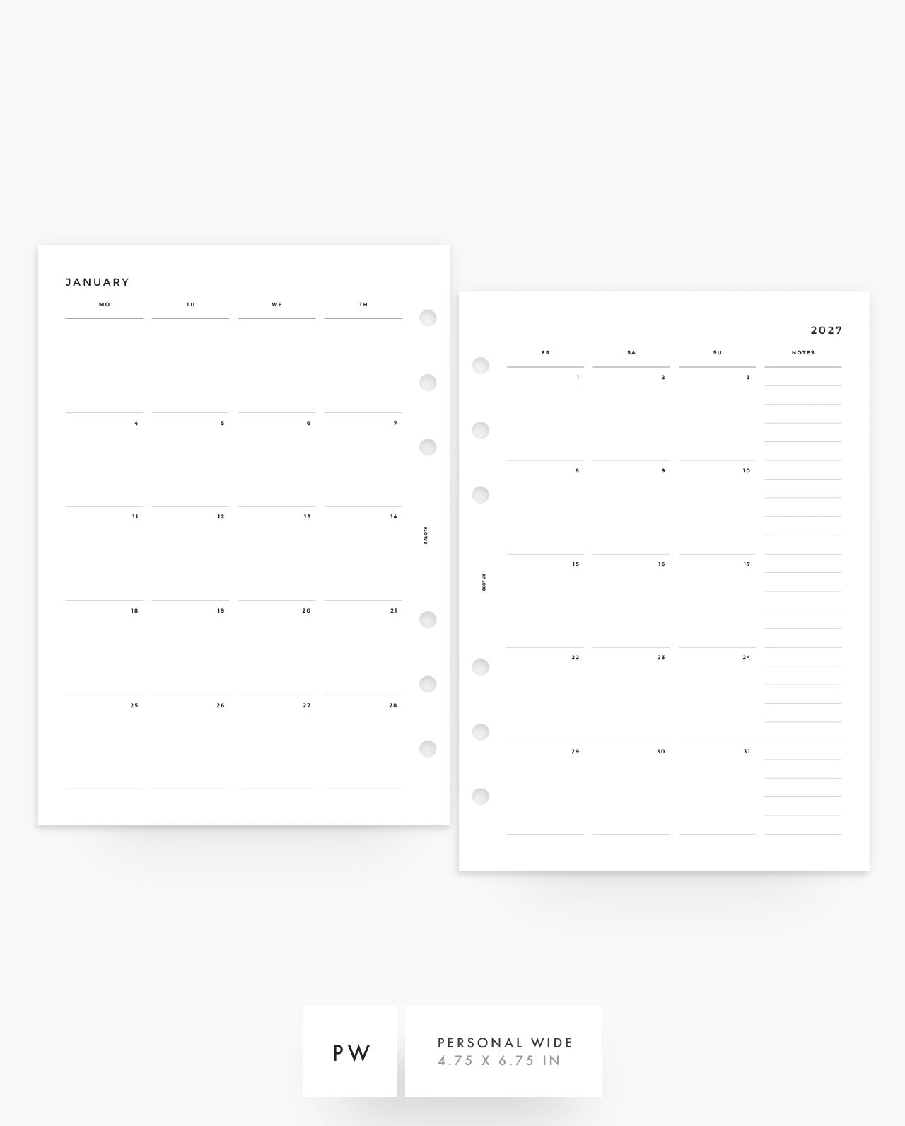 MN016 - 2027 Monthly Planner Inserts - MO4P - PREORDER