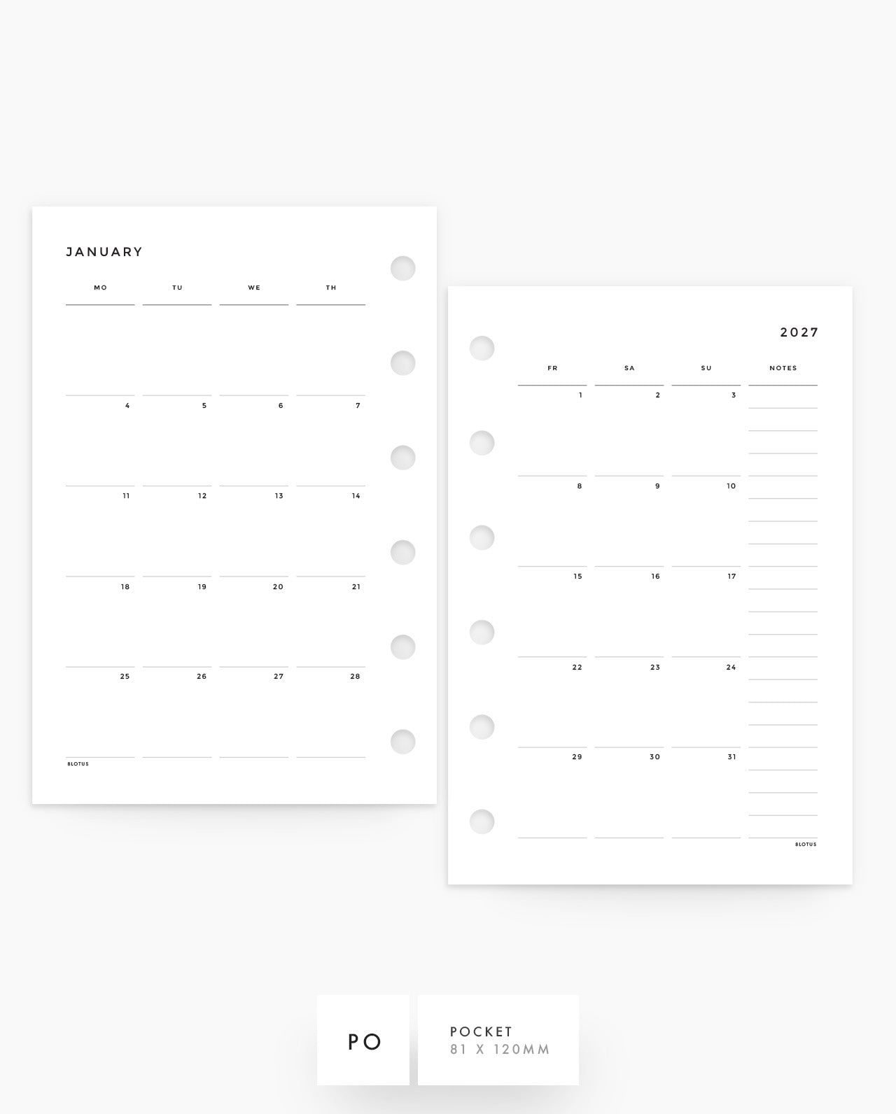 MN016 - 2027 Monthly Planner Inserts - MO4P - PREORDER