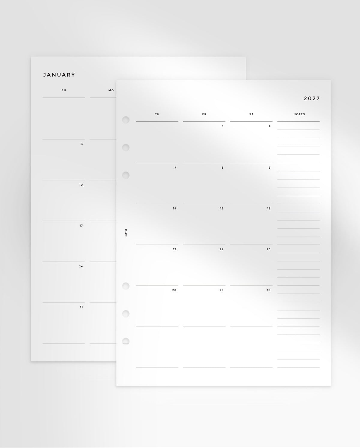 MN016 - 2027 Monthly Planner Inserts (SUNDAY START) - MO4P - PREORDER