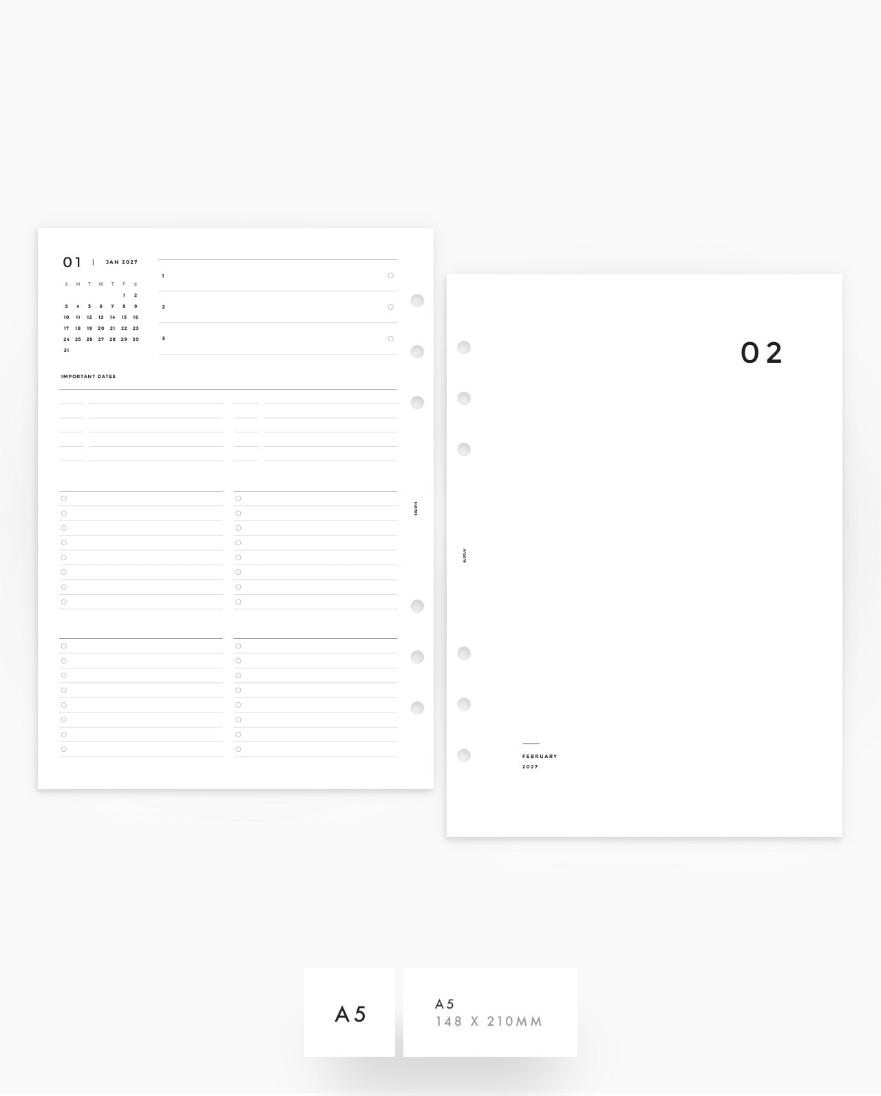 MN016 - 2027 Monthly Planner Inserts (SUNDAY START) - MO4P - PREORDER