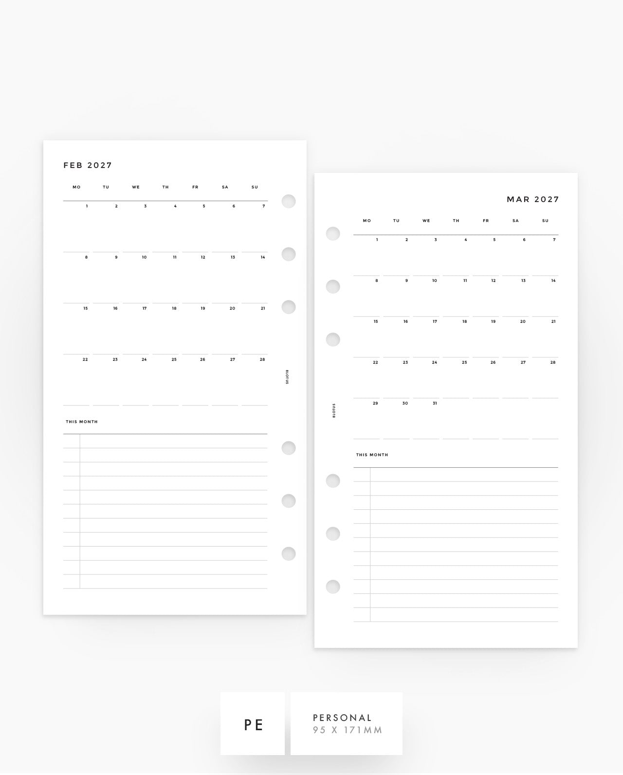 MN104 - 2027 Monthly Overview Planner Inserts - MO1P - PREORDER