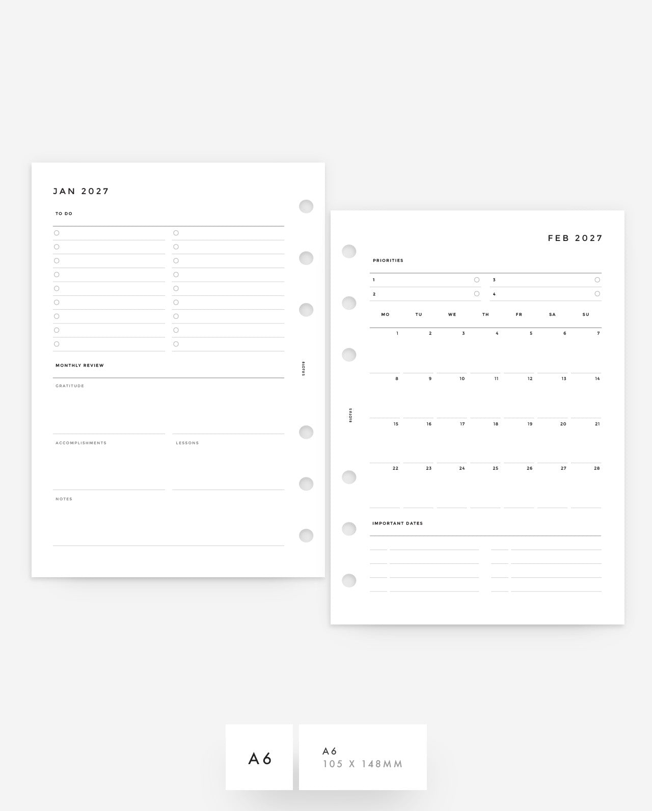 MN003 - 2027 Monthly Overview & Review Planner Inserts - MO2P - PREORDER