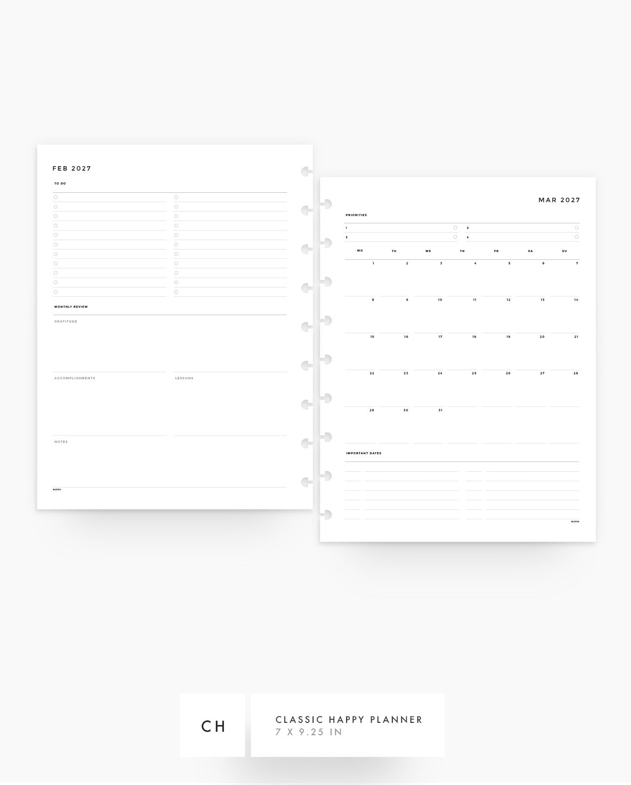 MN003 - 2027 Monthly Overview & Review Planner Inserts - MO2P - PREORDER