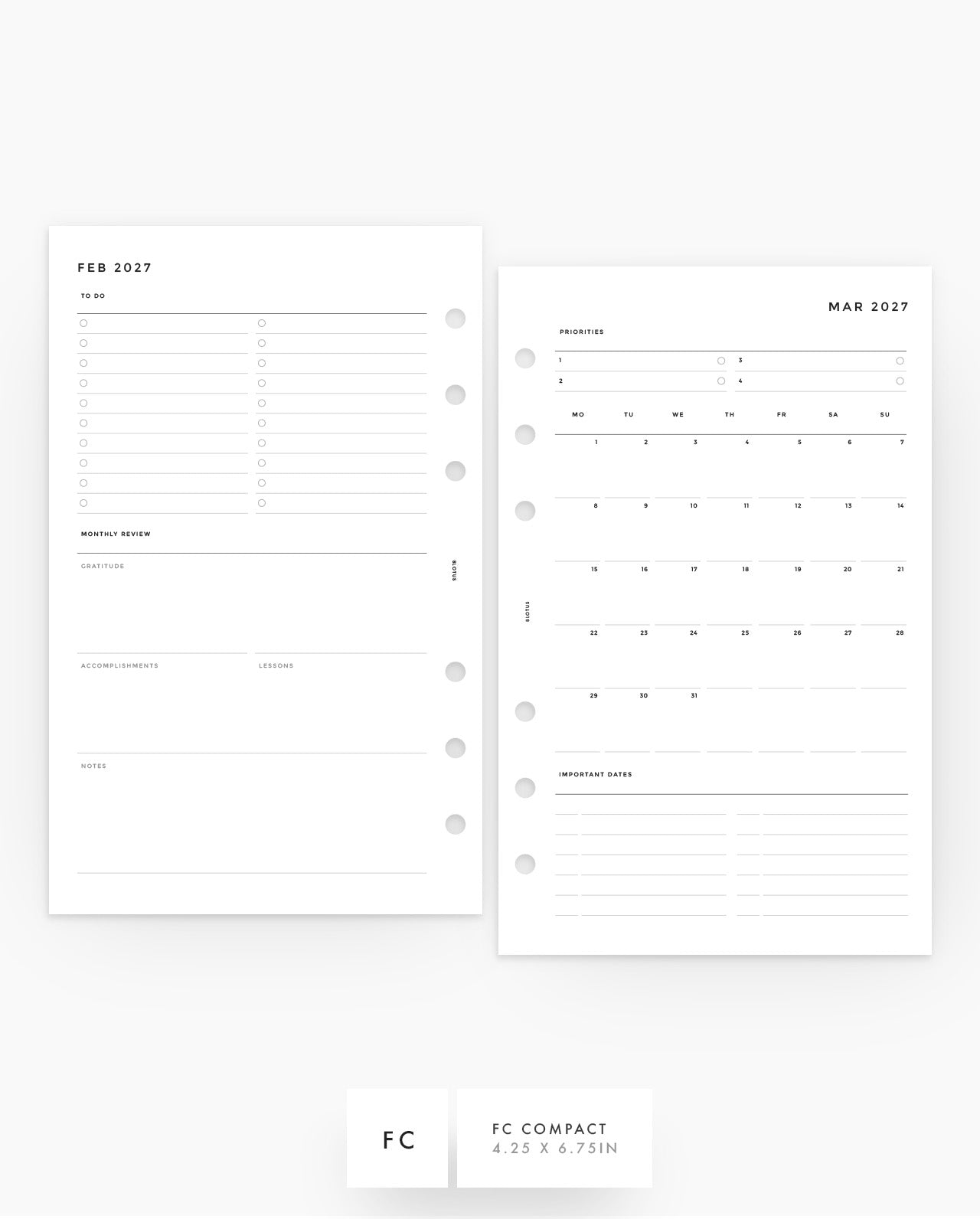 MN003 - 2027 Monthly Overview & Review Planner Inserts - MO2P - PREORDER