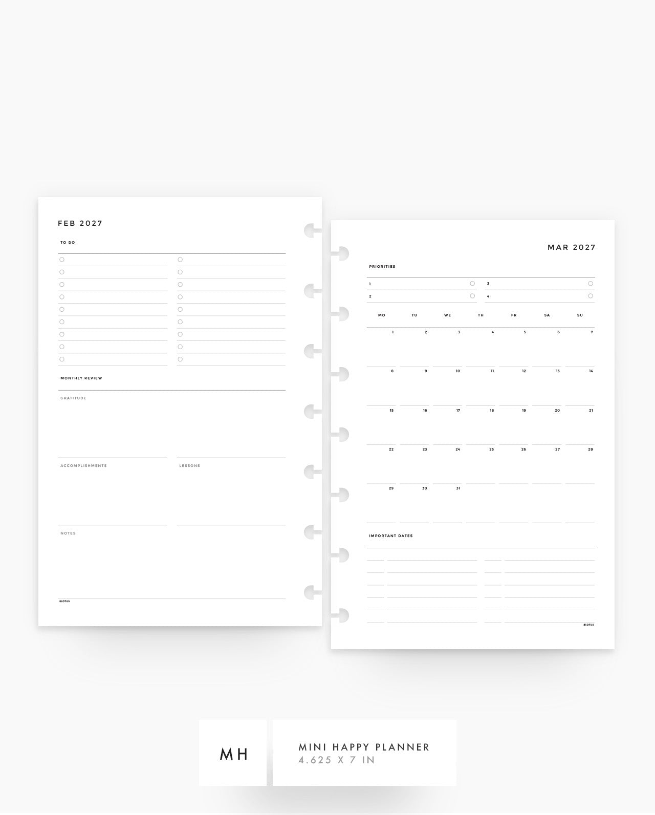 MN003 - 2027 Monthly Overview & Review Planner Inserts - MO2P - PREORDER
