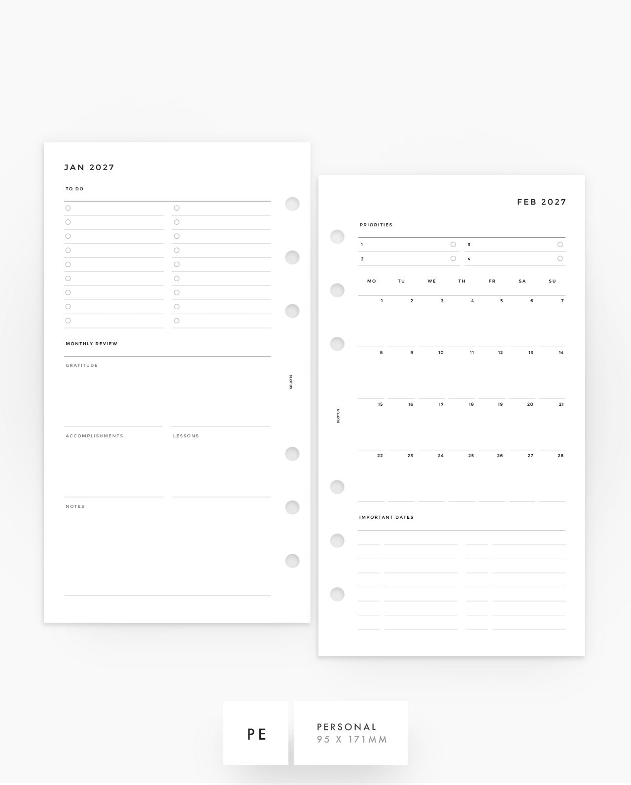 MN003 - 2027 Monthly Overview & Review Planner Inserts - MO2P - PREORDER