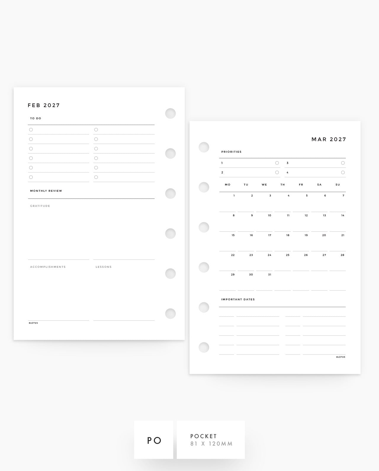 MN003 - 2027 Monthly Overview & Review Planner Inserts - MO2P - PREORDER