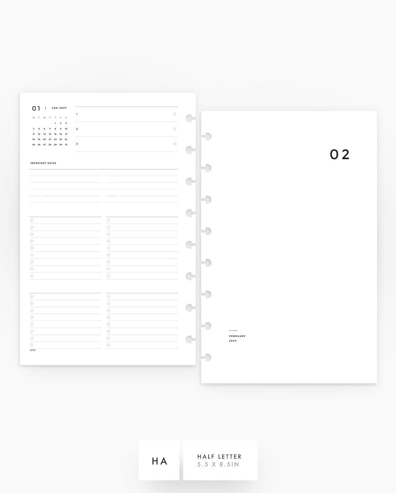 MN016 - 2027 Monthly Planner Inserts - MO4P - PREORDER