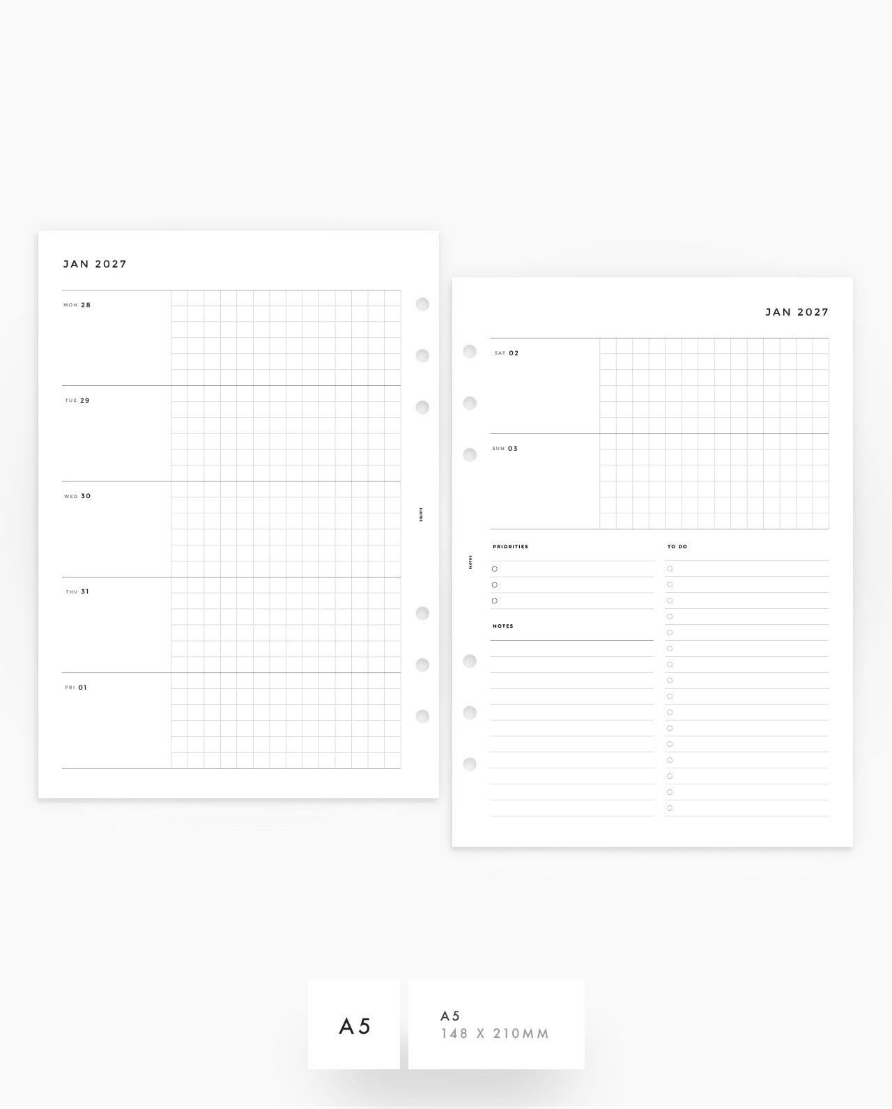 MN202 - 2027 Weekly Horizontal Grid Planner Inserts - WO2P - PREORDER