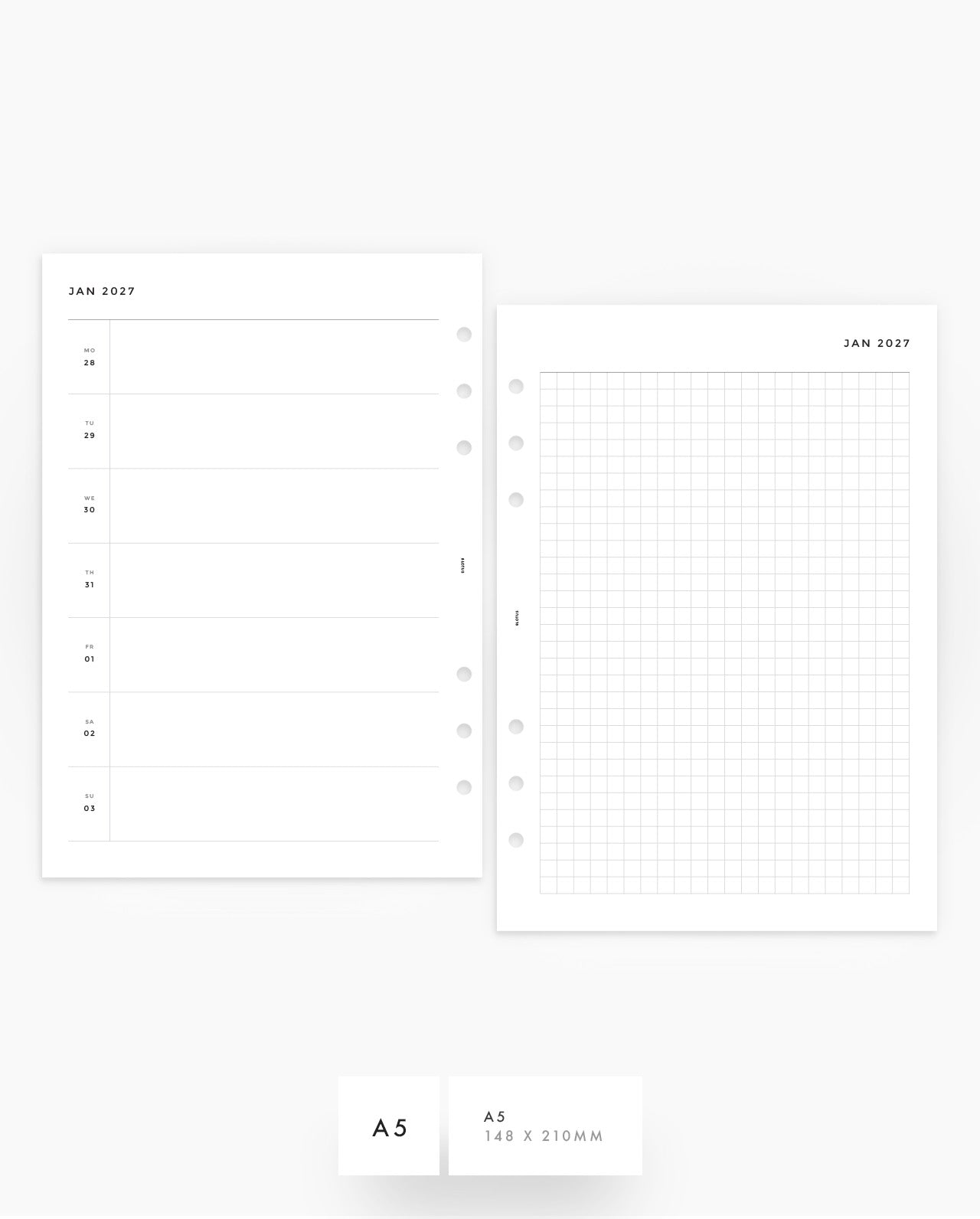 MN041 - 2027 Weekly Planner Inserts - Horizontal w/ Grid Notes - WO2P - PREORDER