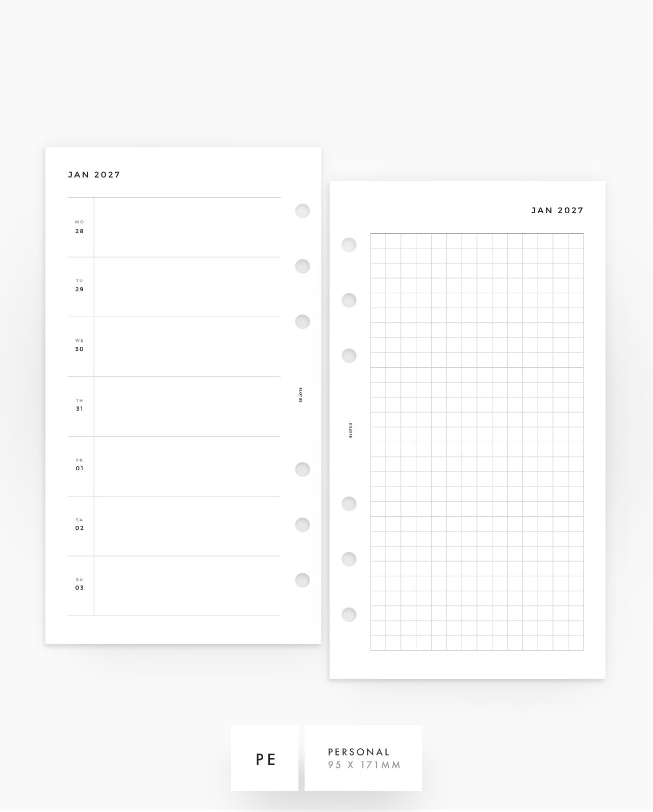 MN041 - 2027 Weekly Planner Inserts - Horizontal w/ Grid Notes - WO2P - PREORDER