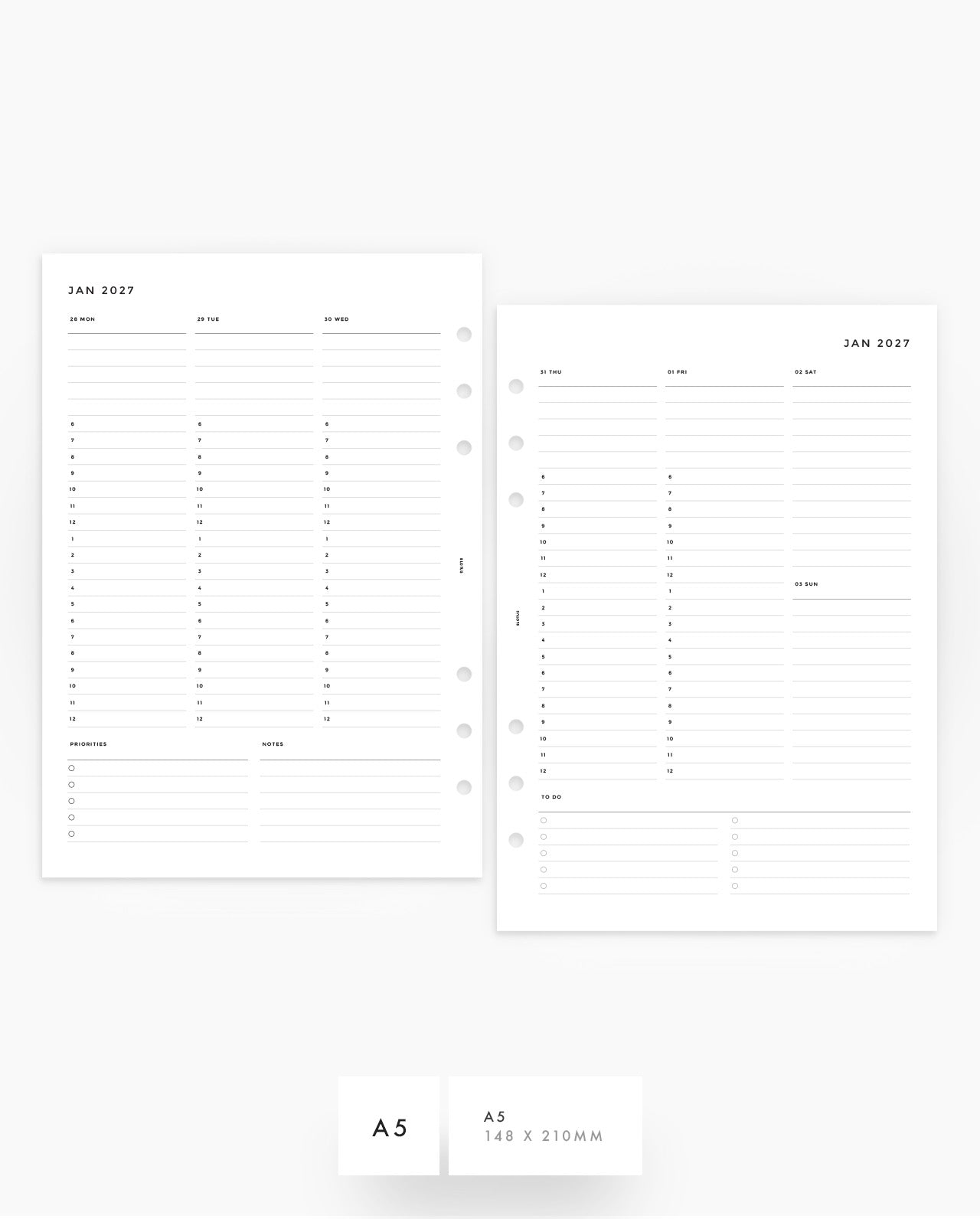 MN025 - 2027 Weekly Hourly Planner Inserts  - WO2P - PREORDER