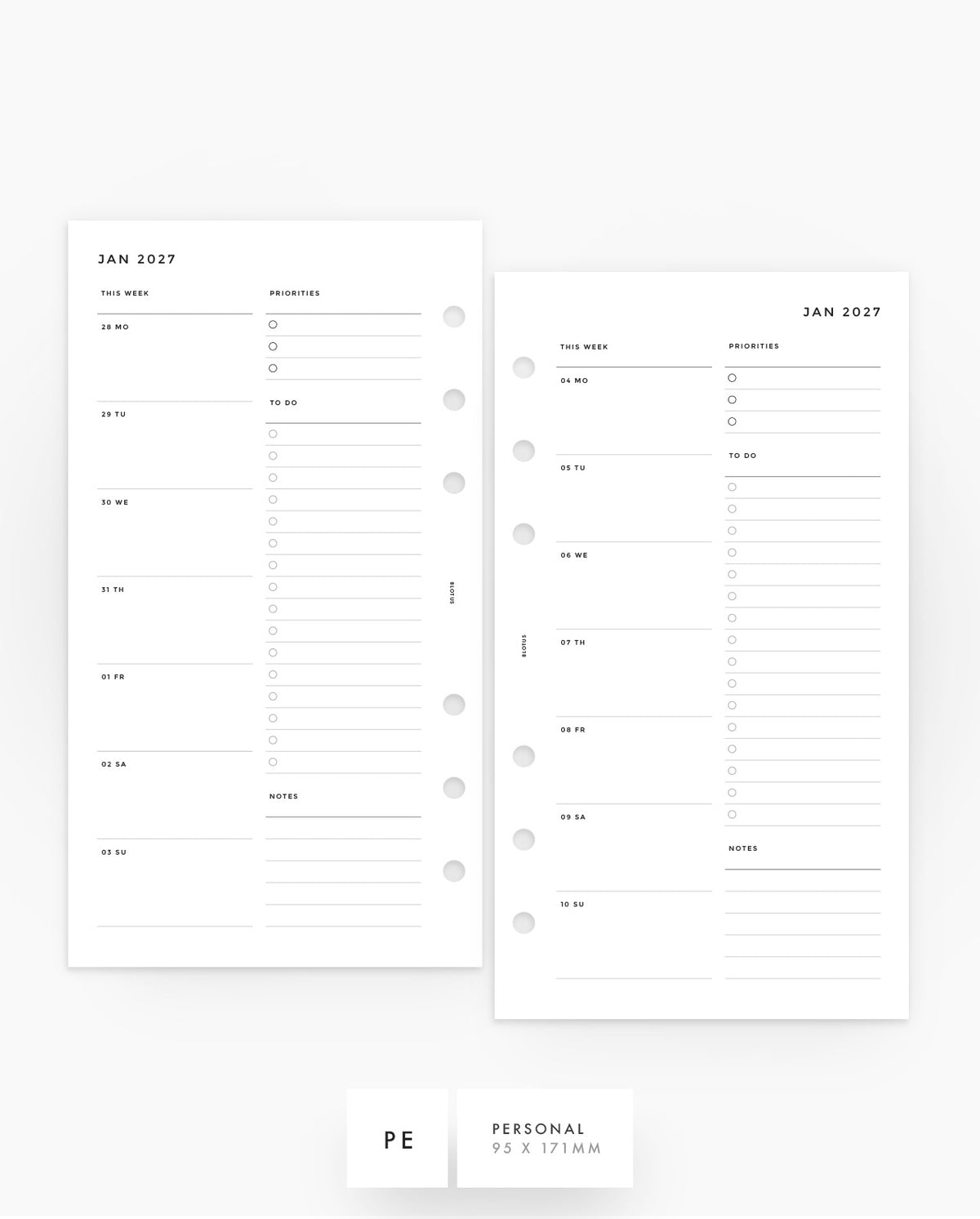MN007 - 2027 Weekly Overview Planner Inserts - Lists & Notes - WO1P - PREORDER