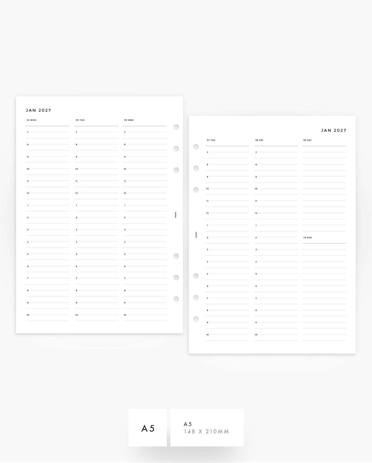 MN192 - 2027 Weekly Planner - Vertical Half Hourly - WO2P - PREORDER