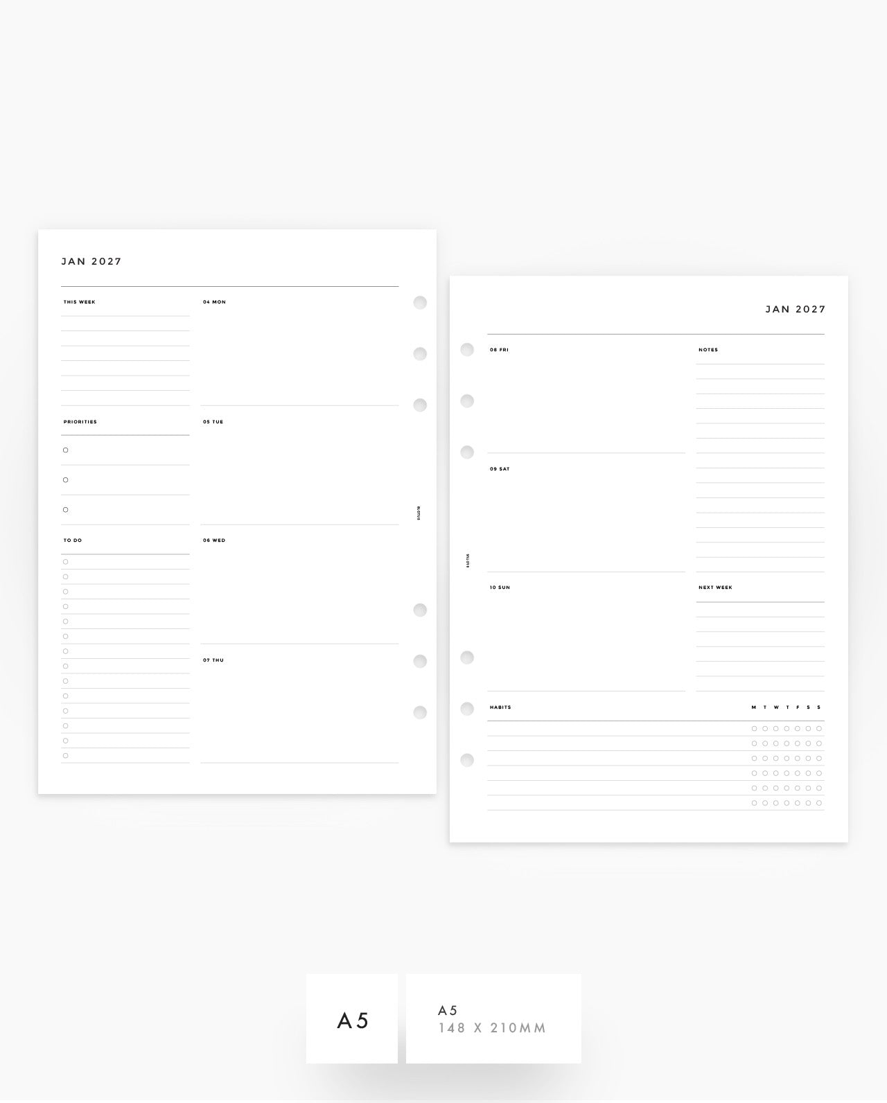 MN288 - 2027 Weekly Planner - Vertical w/ Lists & Habits - WO2P - PREORDER