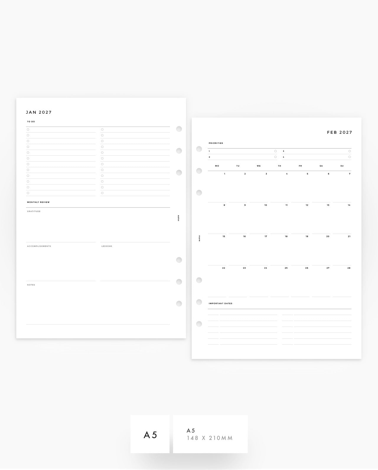 MN003 - 2027 Monthly Overview & Review Planner Inserts - MO2P - PREORDER