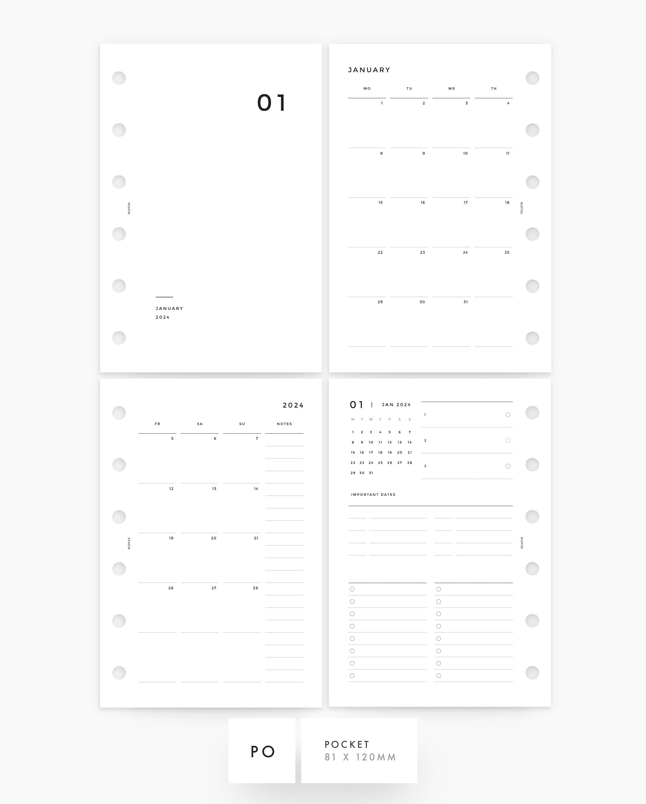 Pocket 2024 Weekly Planner Inserts