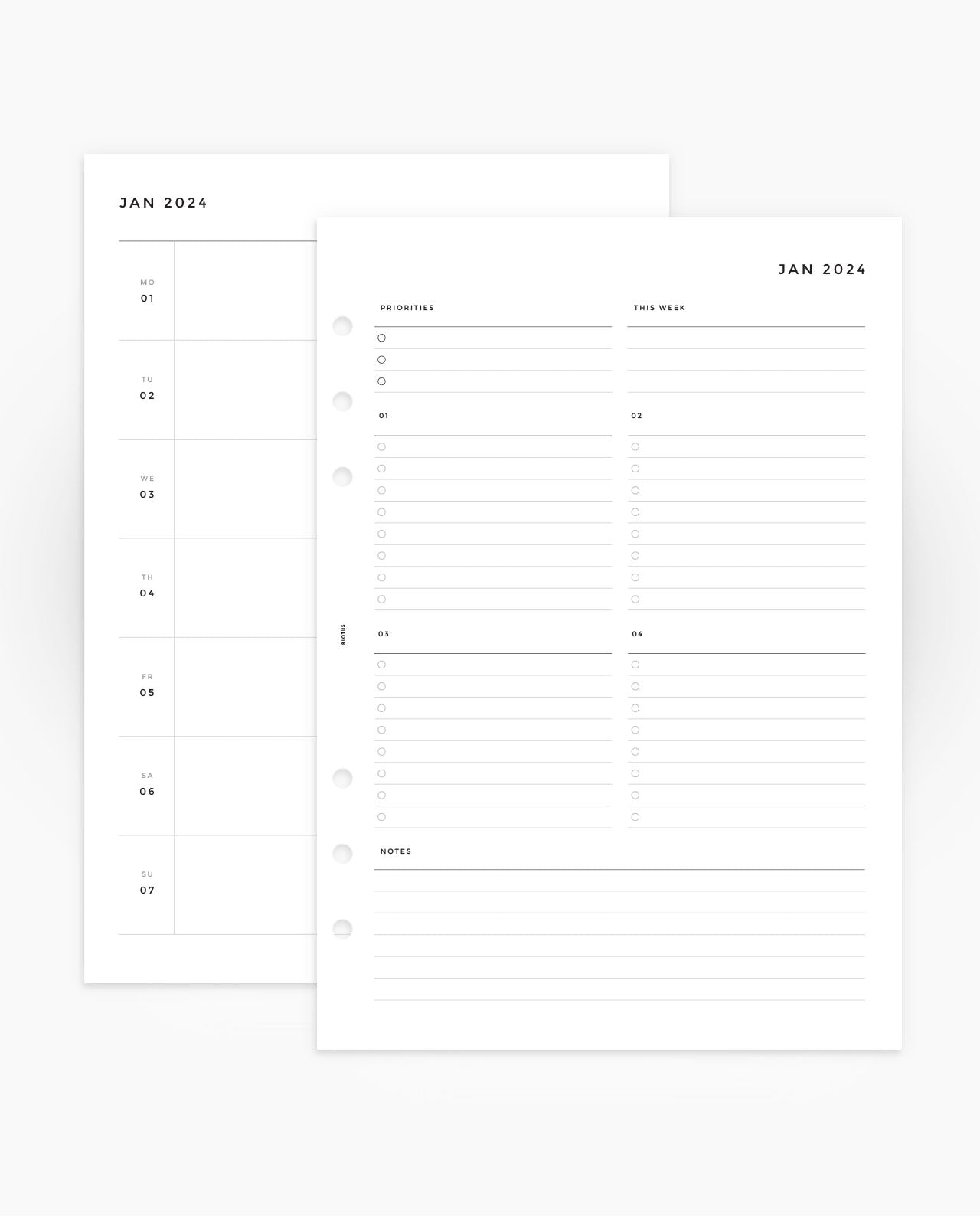 MN024 - 2024 Weekly Horizontal Custom Lists Planner Inserts- WO2P (PREORDER)